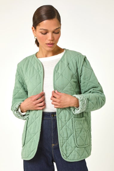 Roman Sage Floral Print Lining Cotton Quilted Jacket