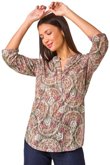 Roman Natural Abstract Circle Print Shirt