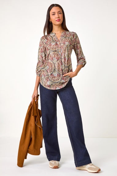 Roman Natural Abstract Circle Print Shirt