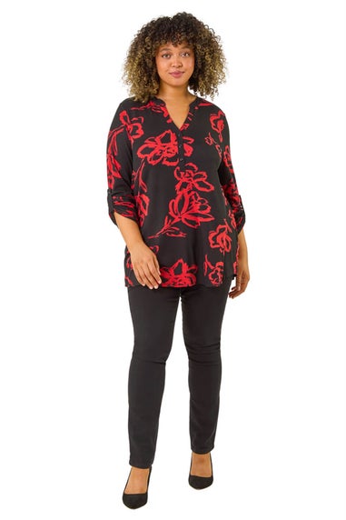 Roman Red Curve Stretch Jersey Floral Top