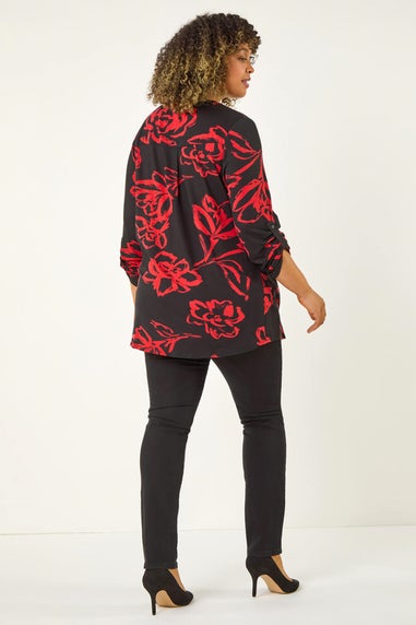 Roman Red Curve Stretch Jersey Floral Top