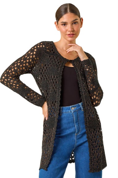 Roman Black Shimmer Longline Knit Cardigan