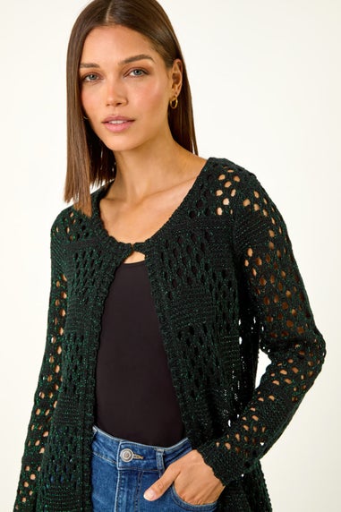 Roman Green Shimmer Longline Knit Cardigan