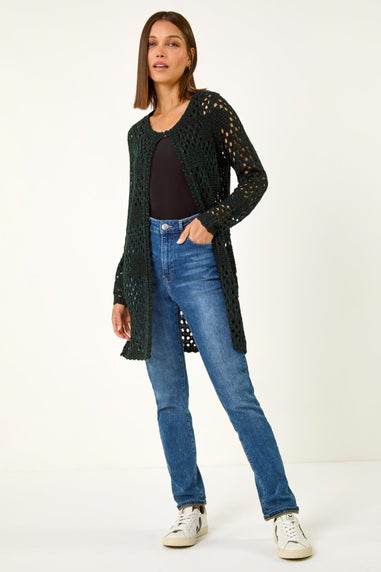 Roman Green Shimmer Longline Knit Cardigan