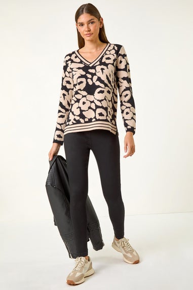 Roman Black Animal Print V-Neck Jumper