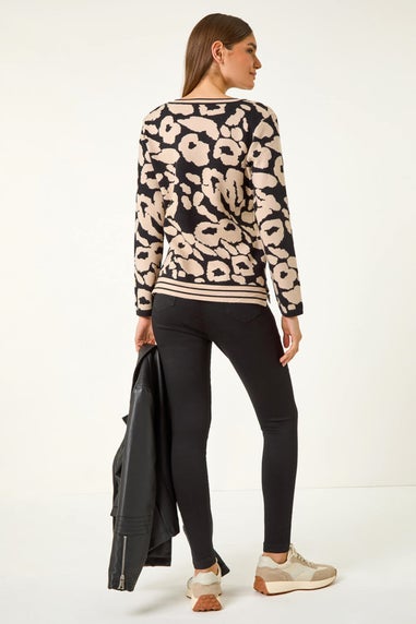 Roman Black Animal Print V-Neck Jumper