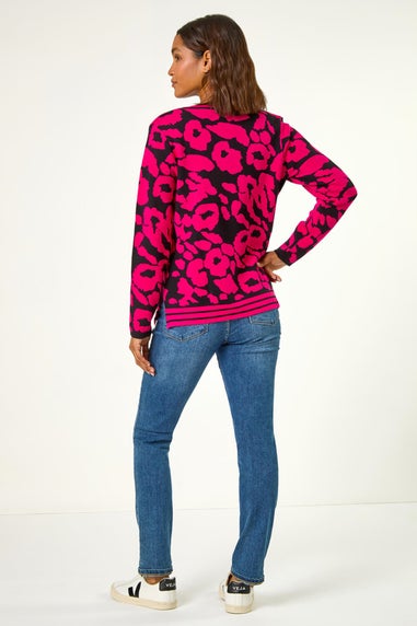 Roman Candy Pink Animal Print V-Neck Jumper