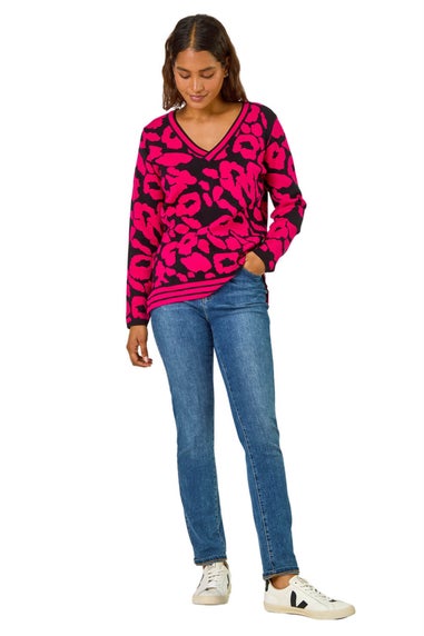 Roman Candy Pink Animal Print V-Neck Jumper