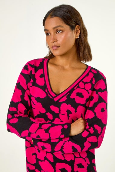 Roman Candy Pink Animal Print V-Neck Jumper