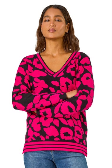 Roman Candy Pink Animal Print V-Neck Jumper