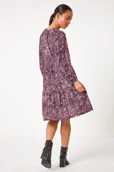 Roman Navy Petite Paisley Tiered Stretch Dress