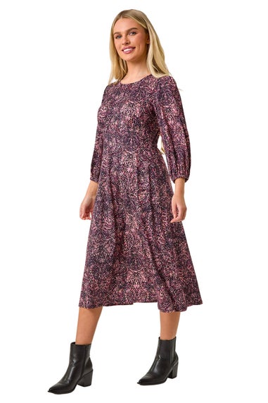 Roman Navy Petite Paisley Stretch Midi Dress