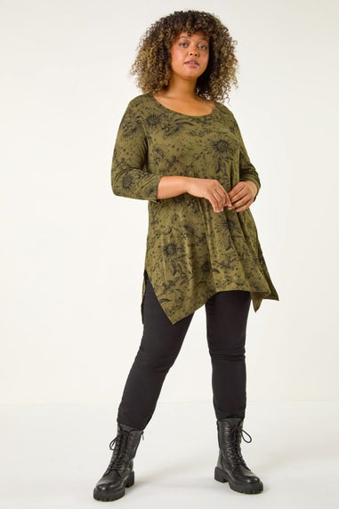 Roman Khaki Curve Floral Bar Back Top