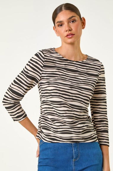 Roman Black Stretch Textured Stripe Top