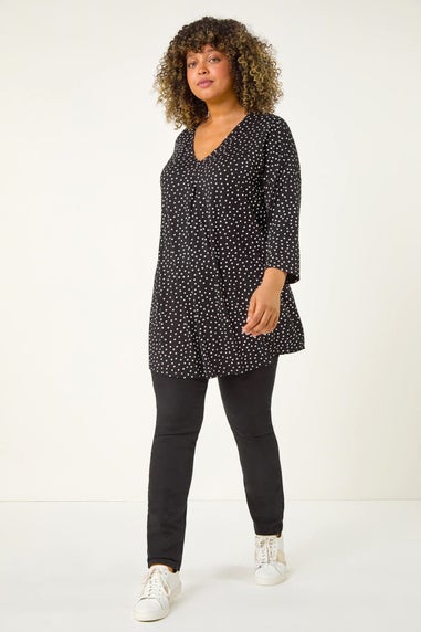 Roman Black Curve V-Neck Spot Print Tunic