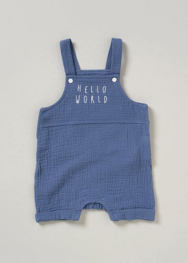 Homegrown Blue Hello World Print Dungaree Outfit Set