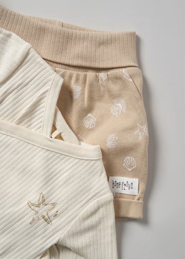 Homegrown Beige Under the Sea 3-Piece Bodysuit, Shorts and Reversible Bib Set