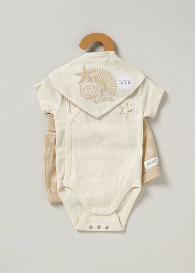 Homegrown Beige Under the Sea 3-Piece Bodysuit, Shorts and Reversible Bib Set