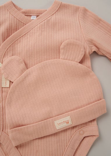 Homegrown Pink  3-Piece Ribbed Bodysuit, Joggers and Bear Hat Set