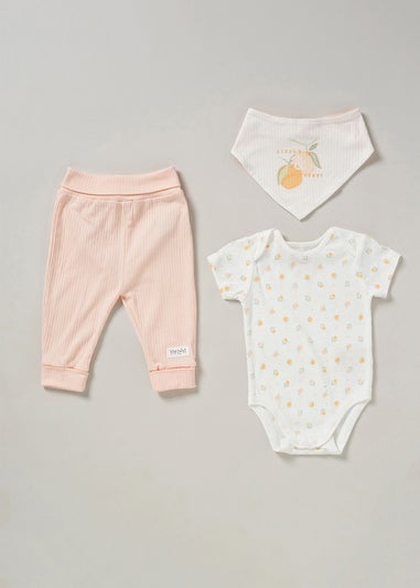 Homegrown Pink Floral Print 3-Piece Top, Joggers and Reversible Bib Outfit Set