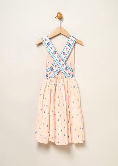 Miss Pink Skater Dress with Floral Print and Cross Over Straps