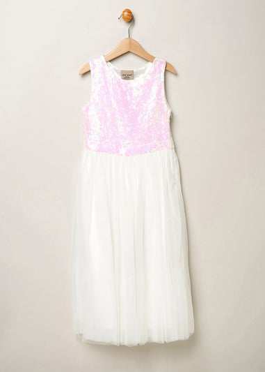 Miss Cream Sequin Bow Tulle Dress