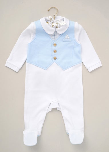 Rock a Bye Baby Blue Mock Waistcoat All in One