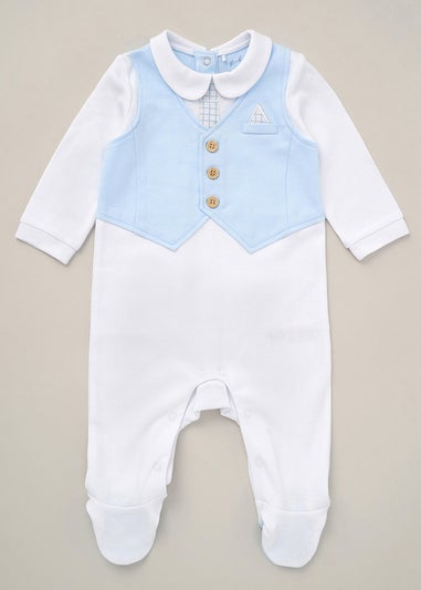 Rock a Bye Baby Blue Mock Waistcoat All in One