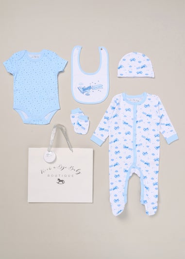 Rock a Bye Baby Blue Plane Print 5-Piece Hanging Gift Set