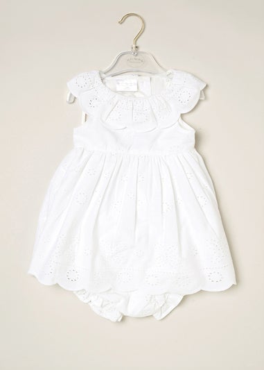 Rock a Bye Baby White Broderie Anglaise Dress, Pant and Headband Outfit Set