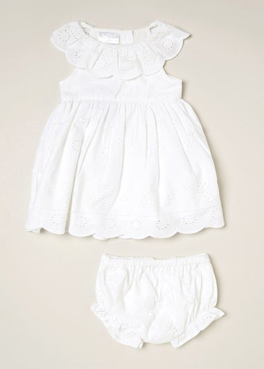 Rock a Bye Baby White Broderie Anglaise Dress, Pant and Headband Outfit Set