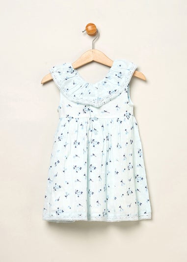 Rock a Bye Baby Light Blue Floral Print Frill V-neck Dress and Headband Outfit Set