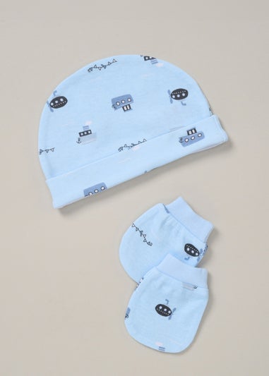 Rock a Bye Baby Light Blue Boat Print All in One Cotton 5-Piece Gift Set