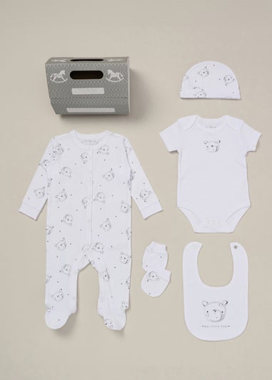 Rock a Bye Baby White Bear Print 5-Piece Hanging Gift Set