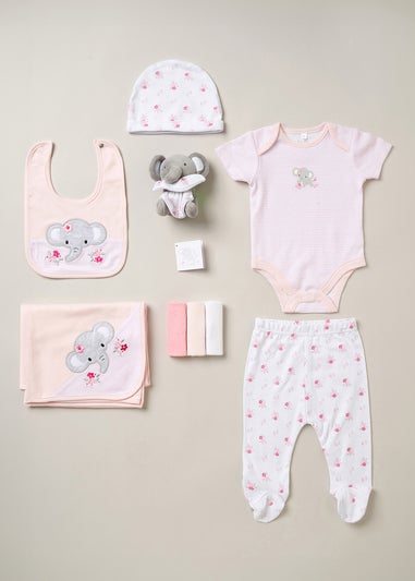 Rock a Bye Baby Pink 10-Piece Elephant Print Hanging Gift Set