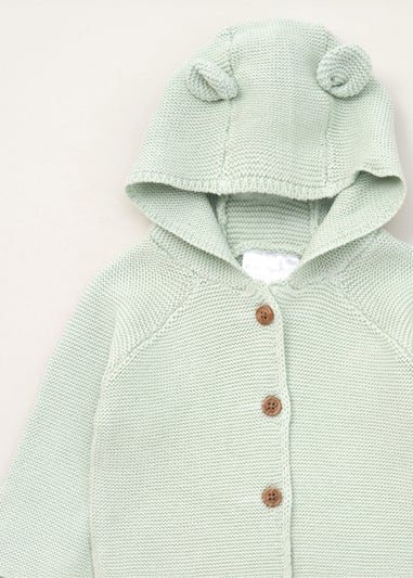 Rock a Bye Baby Green Hooded Bear Cotton Knit Cardigan