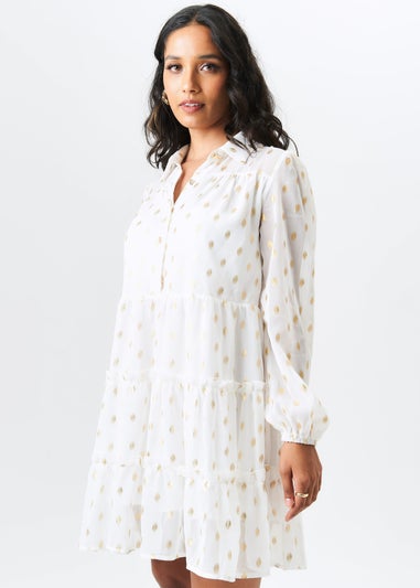 Gini London White Foil Print Smock Shirt Dress