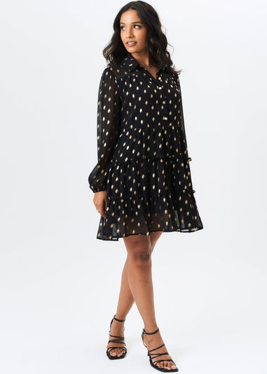 Gini London Black Foil Print Smock Shirt Dress