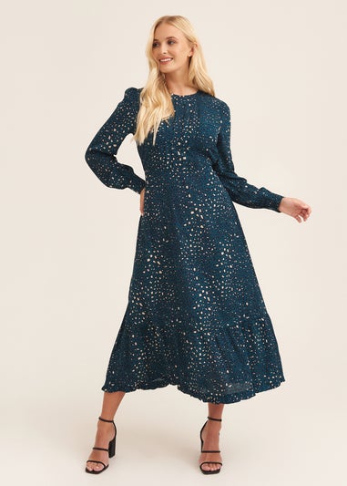 Gini London Green Animal Print Long Sleeve Midaxi Dress