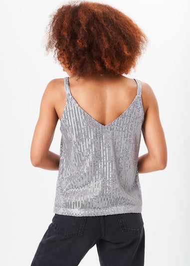 Gini London Silver Sequin V Neck Cami Top