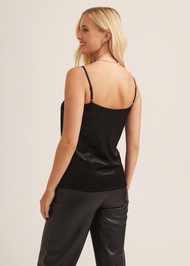 Gini London Black Strappy Velvet Cami Top