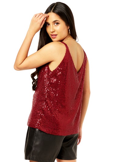 Gini London Burgundy Sequin V Neck Cami Top