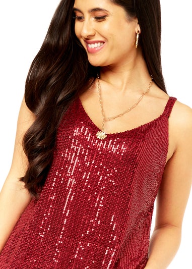 Gini London Burgundy Sequin V Neck Cami Top