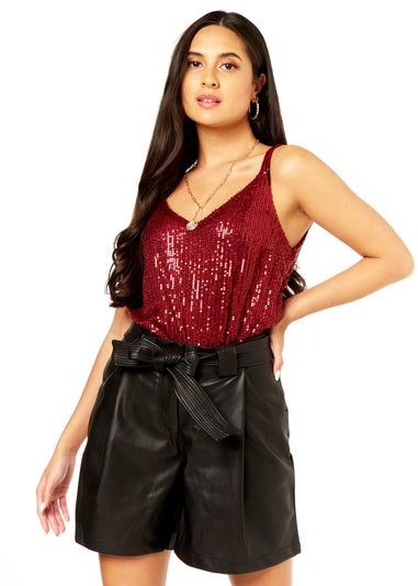 Gini London Burgundy Sequin V Neck Cami Top