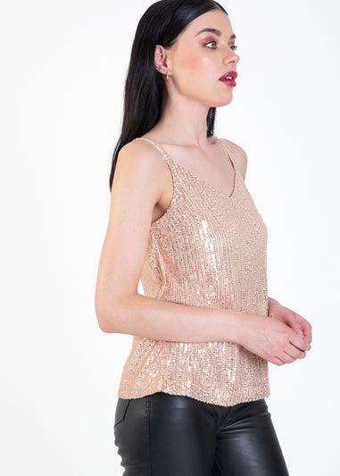 Gini London Champagne Sequin V Neck Cami Top