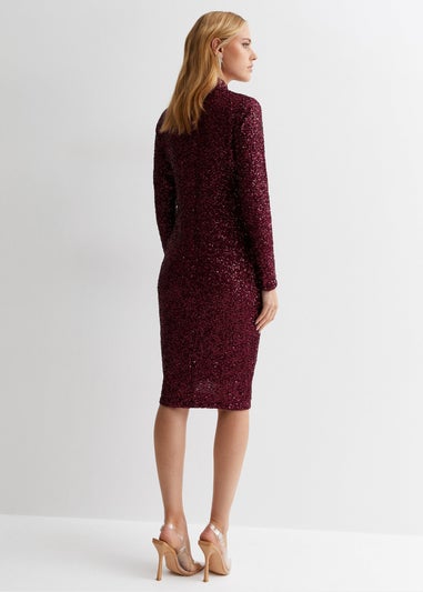 Gini London Plum Sequin High Neck Bodycon Dress