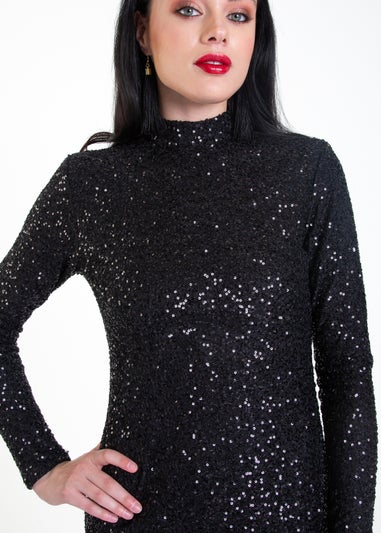 Gini London Black Sequin High Neck Bodycon Dress