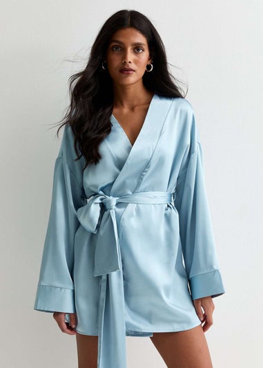 Gini London Light Blue Satin Tie Side Wide Sleeve Mini Dress