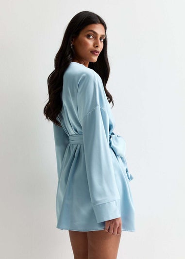 Gini London Light Blue Satin Tie Side Wide Sleeve Mini Dress