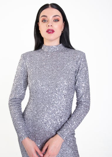 Gini London Grey Sequin High Neck Bodycon Dress